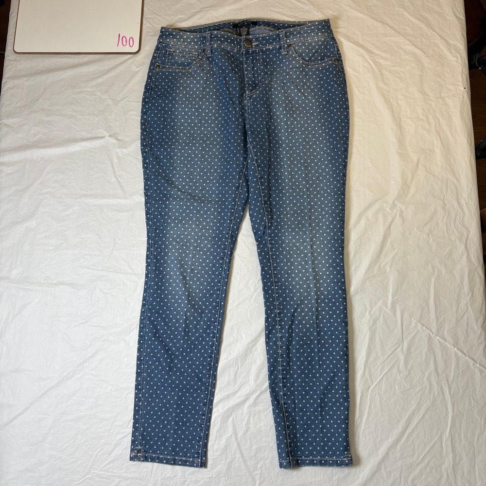 Roz & Ali Women's Blue Polka‎ Dot Jeans Size 8 Skinny Fit Stretch Denim